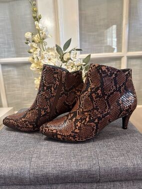 Alfani Brown Snake-Print Kitten-Heel Ankle Booties